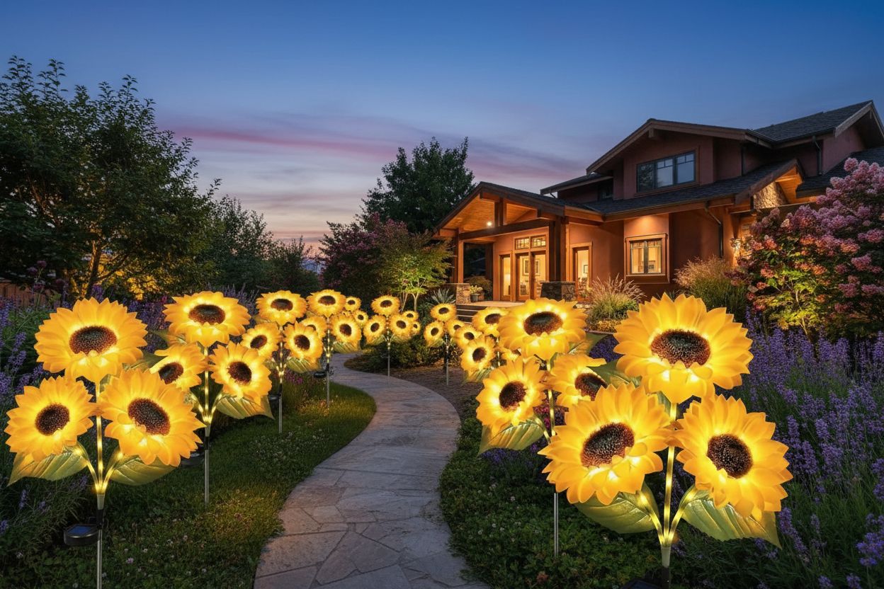 Solar Sunflower Garden Lights Lifestyle